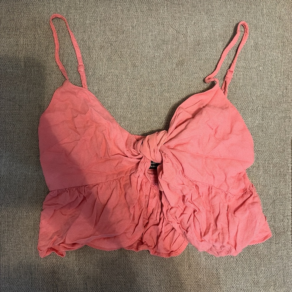 Forever 21 Coral Knot-Front Spaghetti Strap Crop Camisole